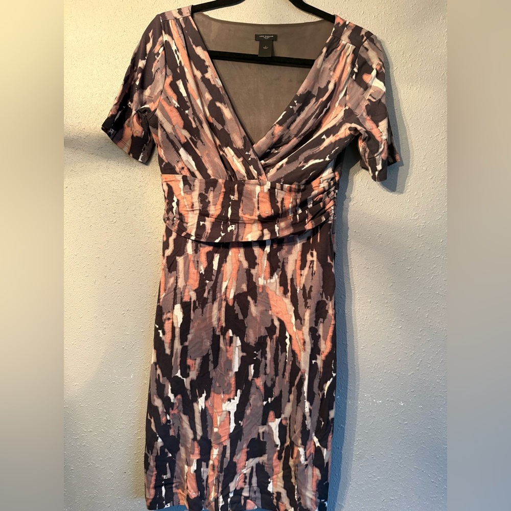 Ann Taylor Abstract Black and Coral Midi Dress